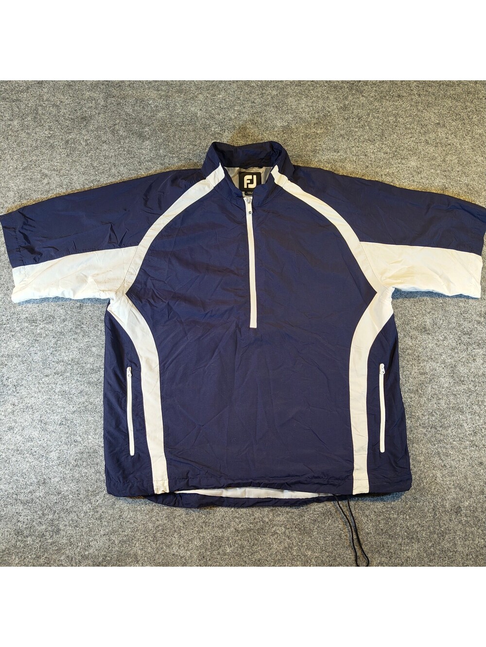 FootJoy FJ Mens Large Navy Blue White Short Sleeve 1/4 Zip Golf Windshirt Jacket